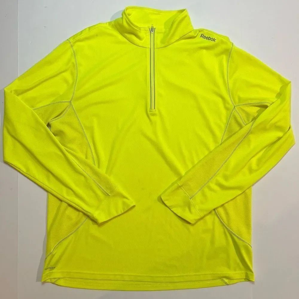 🔥4/$25 Reebok Women's Neon Yellow Activewear Zip-Front Long-Sleeve Tee Size Lar